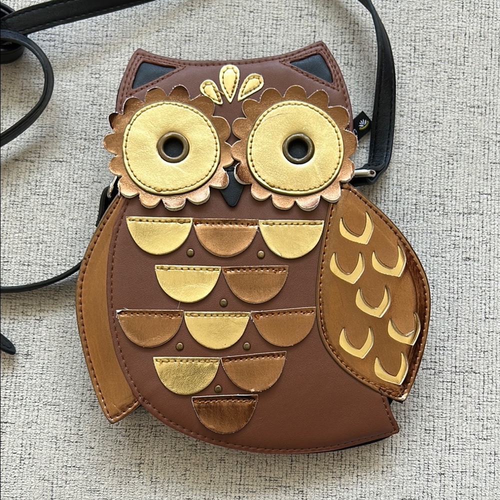 Lily Bloom Brown and Gold Owl Crossbody Bag- EUC/SFH